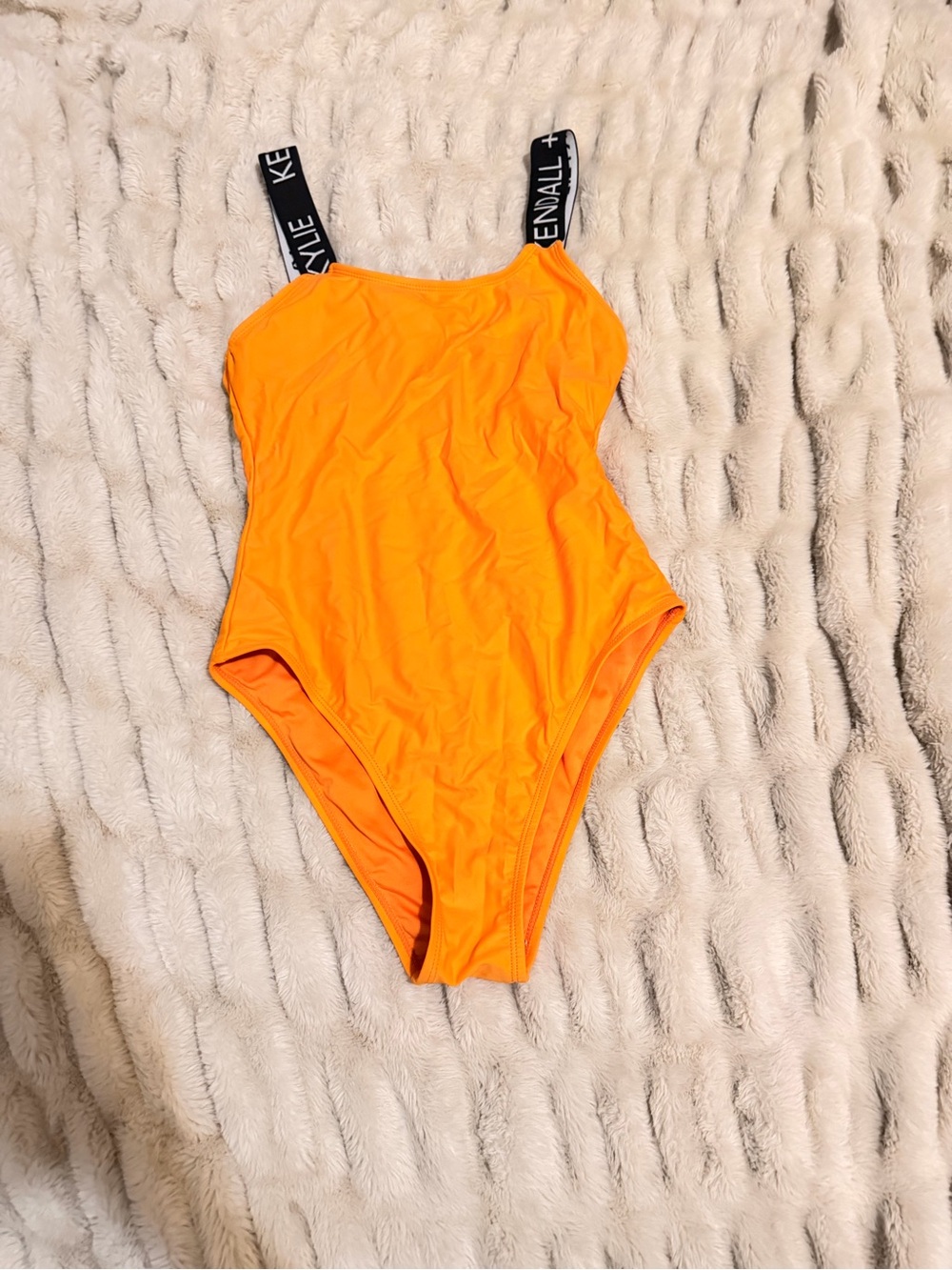 Kendall & Kylie Neon Orange One-Piece Swimsuit with Branded Black Straps
